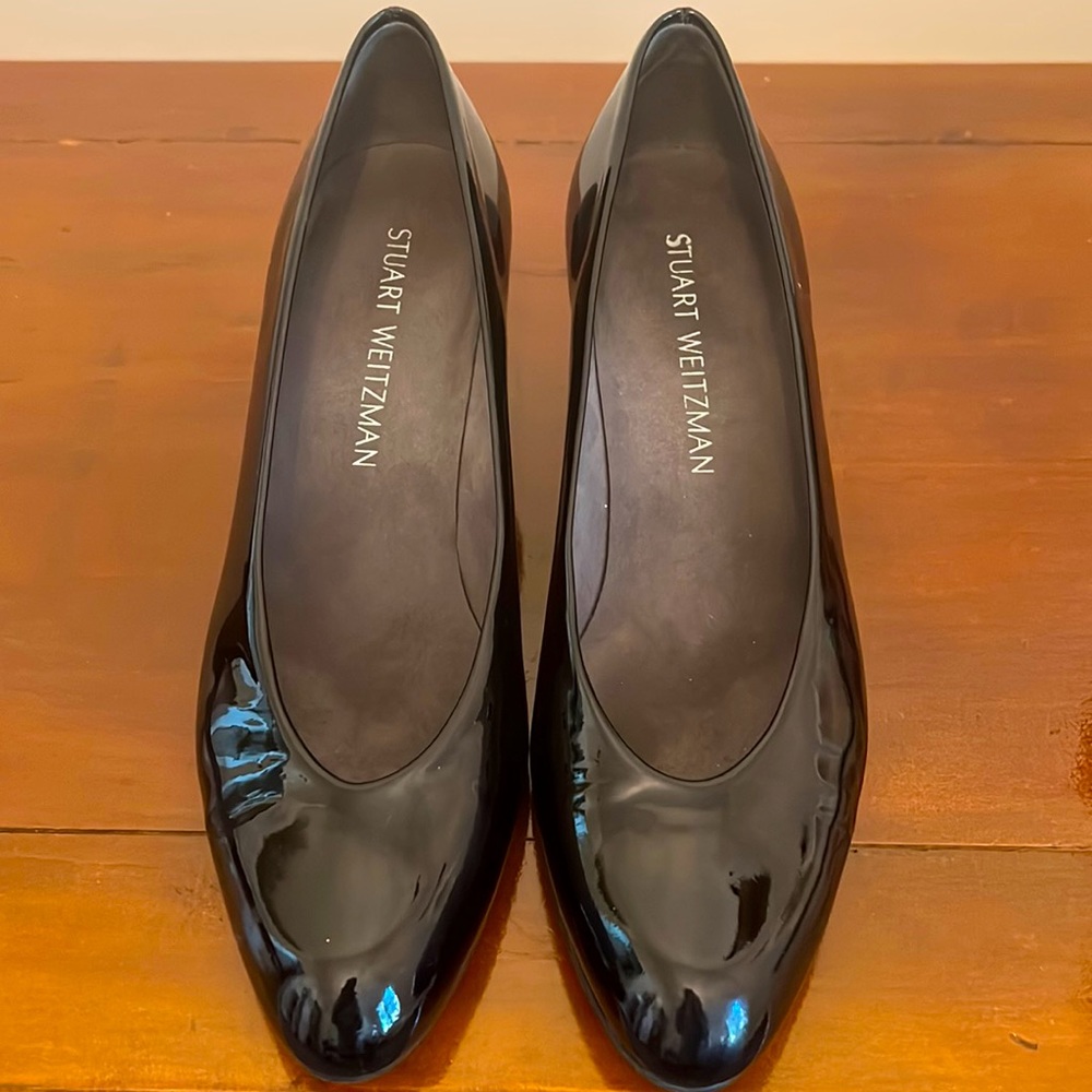 Stuart Weitzman patent leather pumps made in Spain.